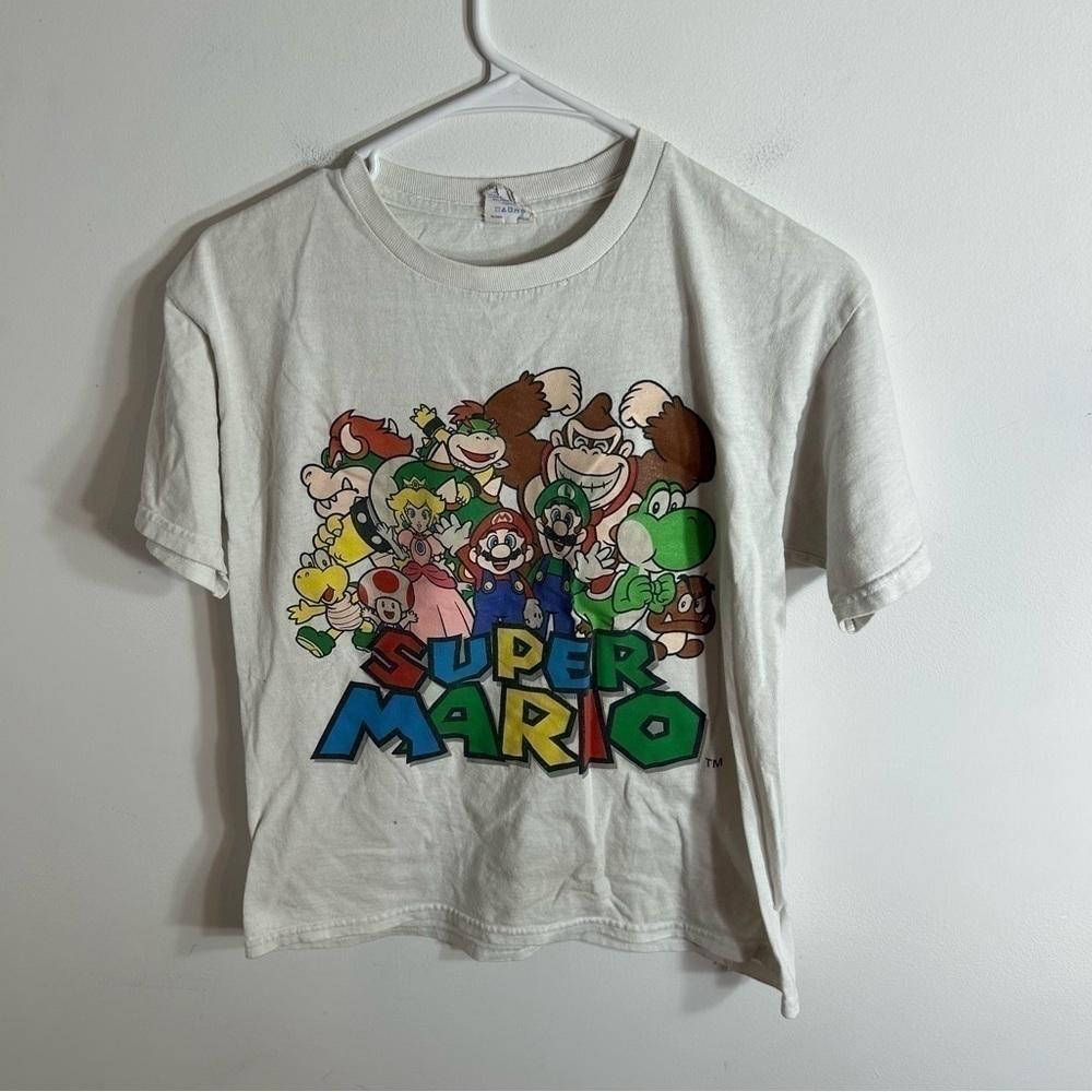 Vintage Super Mario Bros T-shirt Large Youth Kids White Short Sleeve